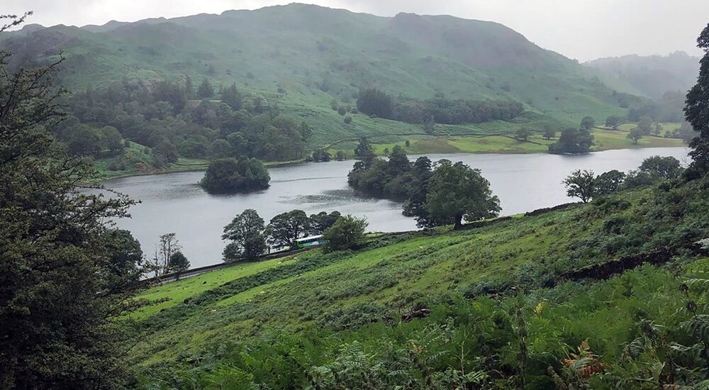 View of Rydal Water and Loughrigg Terrace from the Coffin Route in Summer 2019